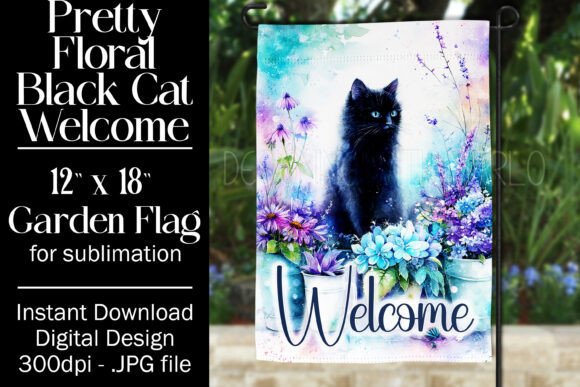 Black Cat Garden Flag Sublimation 1