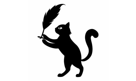 Black Cat Holding Feather Silhouette