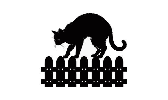 Black Cat on Fence Silhouette