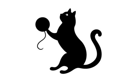 Black Cat Playing with Ball of Vector