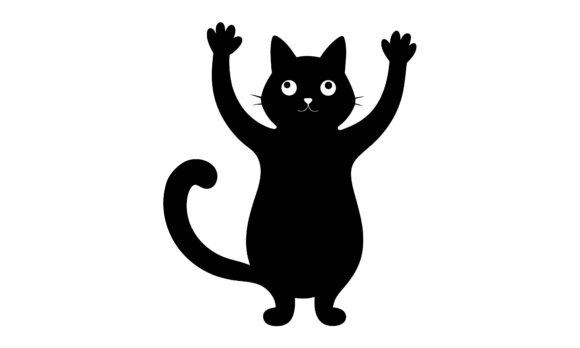 Black Cat Reaching Up Silhouetted