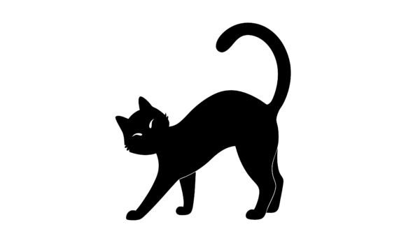 Black Cat Silhouette in Playful Stance