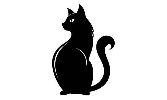 Black Cat Silhouette Looking Backwards