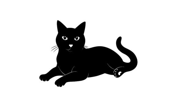 Black Cat Silhouette Resting Vector