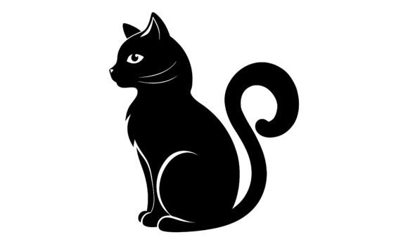 Black Cat Silhouette Vector on White
