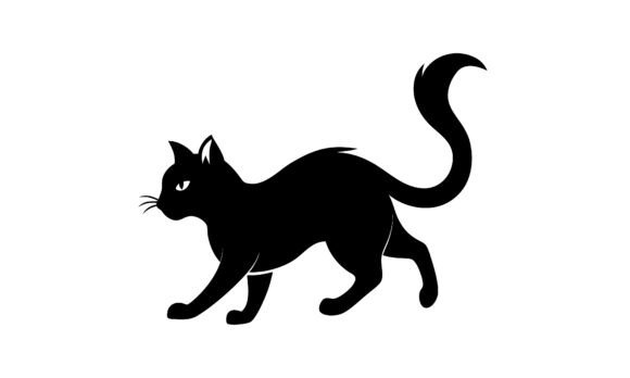 Black Cat Silhouette Walking Vector