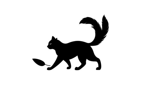 Black Cat Silhouette with Leaf Toy