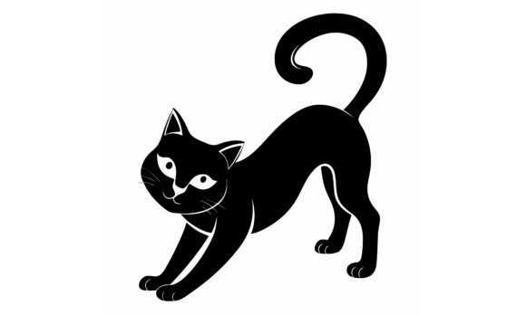 Black Cat Stretching Vector Illustration
