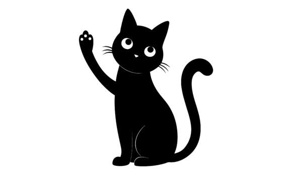 Black Cat Vector Graphic Waving Paw