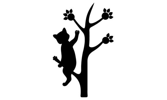 Cat Climbing Tree Black Silhouette
