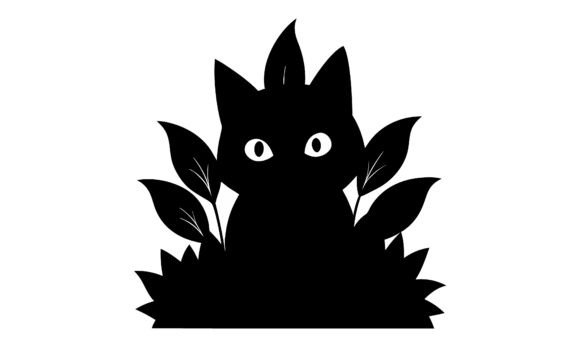 Cat Hiding in Green Leaves Vector