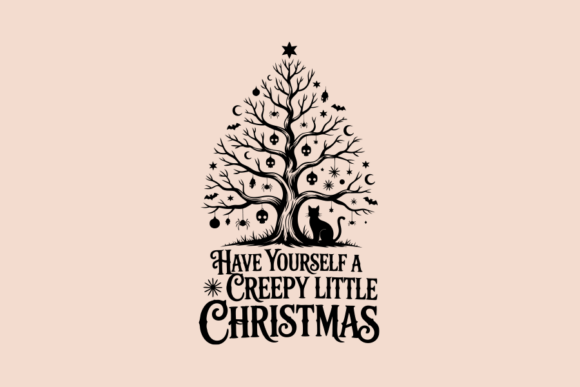 Creepy Christmas Tree with Black Cat