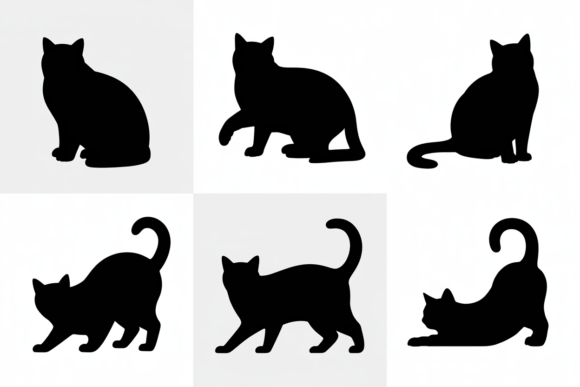 Cute Black Cat Silhouettes Set
