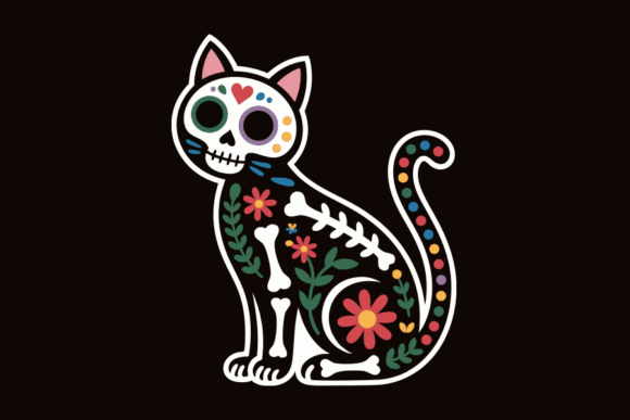 Decorated Cat Dia De Los Muertos Design