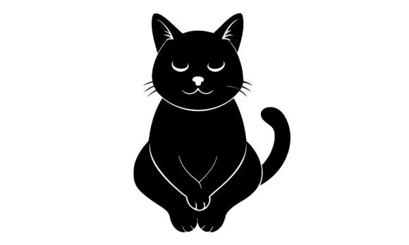 Peaceful Black Cat Silhouette on White