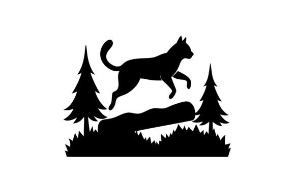 Silhouette of Cat Jumping over Log