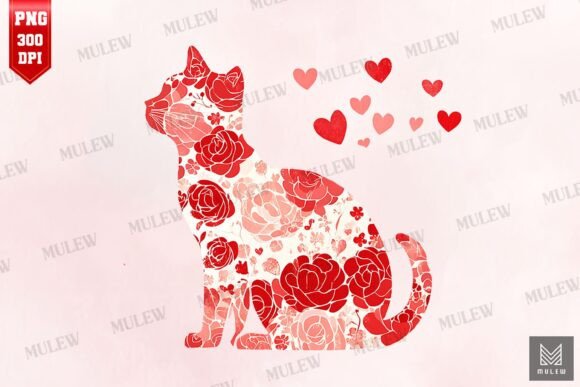 Valentine Cat Silhouette Sublimation PNG