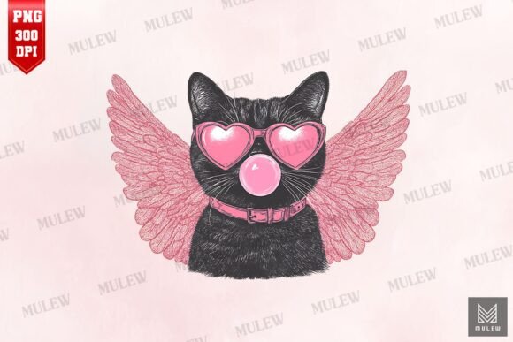 Valentine Cat Wings Sublimation PNG