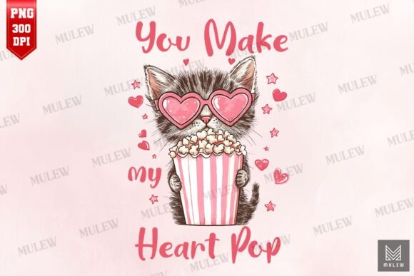 Valentine Cat You Make My Heart Pop PNG