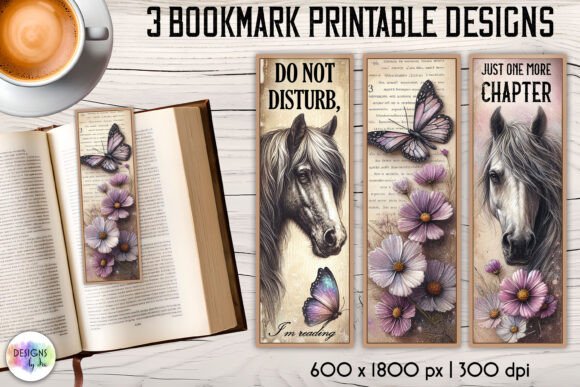 Vintage Floral Bookmark with Horse