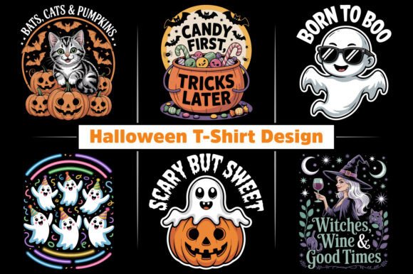 Witch Ghost Cat Halloween T-Shirt Bundle